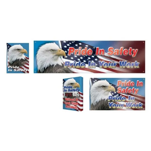 Accuform MSK408 4"" x 4"" Safety Awareness Kits: Pride In Safety Pride In Your Work, Adhesive Coated Paper