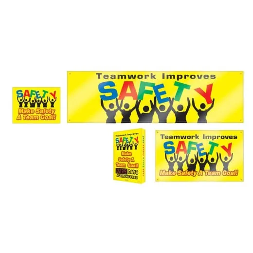 Accuform MSK416 4"" x 4"" Safety Campaign Kits: Teamwork Improves Safety, Adhesive Coated Paper