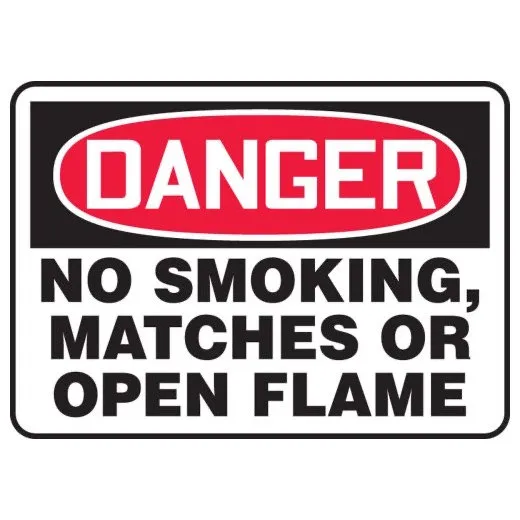 Accuform MSMK004XV 7"" x 10"" OSHA Danger Safety Sign: No Smoking, Matches Or Open Flame, Adhesive Dura-Vinyl