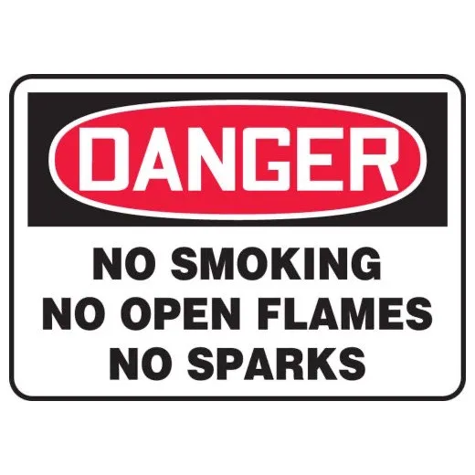 Accuform MSMK118VS 7"" x 10"" OSHA Danger Safety Sign: No Smoking - No Open Flames - No Sparks, Adhesive Vinyl