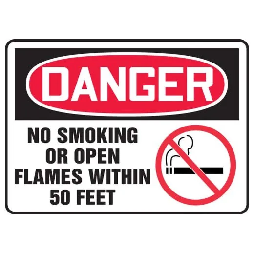 Accuform MSMK121XT 7"" x 10"" OSHA Danger Safety Sign: No Smoking Or Open Flames Within 50 Feet, Dura-Plastic