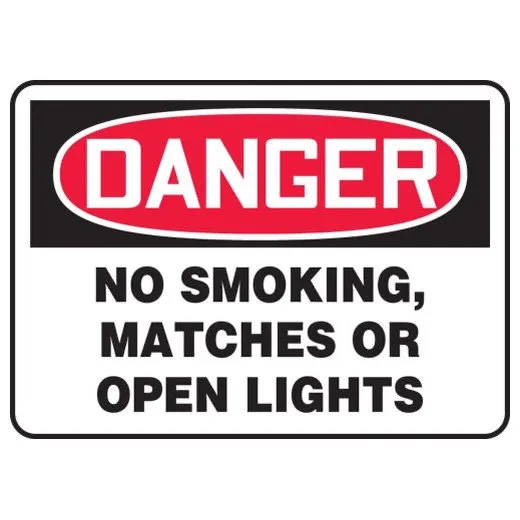 Accuform MSMK135VP 7"" x 10"" OSHA Danger Smoking Control Sign: No Smoking, Matches Or Open Lights, Plastic