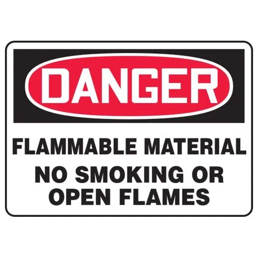 Accuform MSMK251XV 7"" x 10"" OSHA Danger Safety Sign: Flammable Material No Smoking Or Open Flames, Adhesive Dura-Vinyl