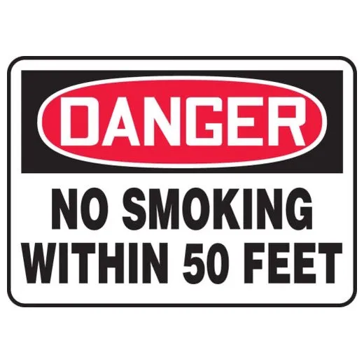 Accuform MSMK255XV 7"" x 10"" OSHA Danger Safety Sign: No Smoking Within 50 Feet, Adhesive Dura-Vinyl
