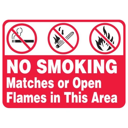 Accuform MSMK434XL 7"" x 10"" Safety Sign: No Smoking Matches Or Open Flames In This Area, Aluma-Lite
