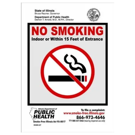 Accuform MSMK464XT 7"" x 5"" Safety Sign: No Smoking Indoor Or Within 15 Feet Of Entrance (Illinois), Dura-Plastic