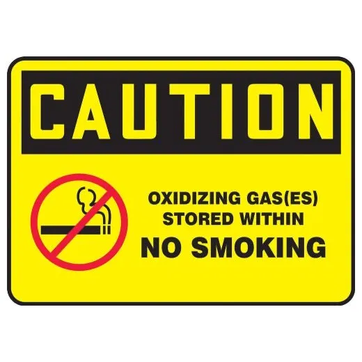 Accuform MSMK604VP 10"" x 14"" OSHA Safety Sign: Caution, Oxidizing Gas(es) Stored Within NO SMOKING (WITH PICTORIAL), Plastic