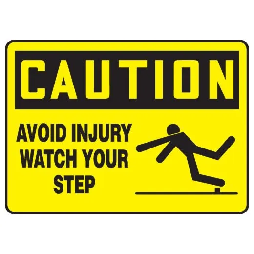 Accuform MSTF617VS 7"" x 10"" OSHA Caution Safety Sign: Avoid Injury - Watch Your Step Adhesive Vinyl