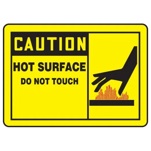 Accuform MWLD610VS 7"" x 10"" Adhesive Vinyl OSHA Caution Safety Sign: Hot Surface - Do Not Touch