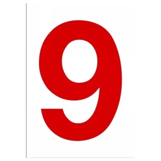 Accuform NCC1079RDWT 20"" x 14"" Really Big Character Sign Red/White Number 9
