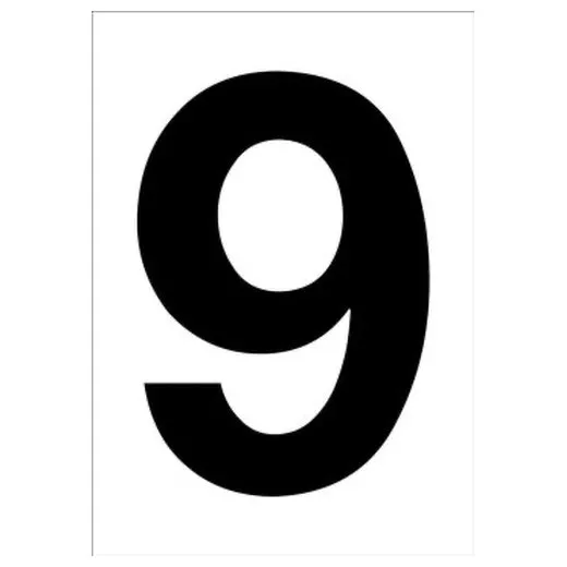 Accuform NCC2089BKWT 20"" x 14"" Really Big Character Sign Black/White Number 9