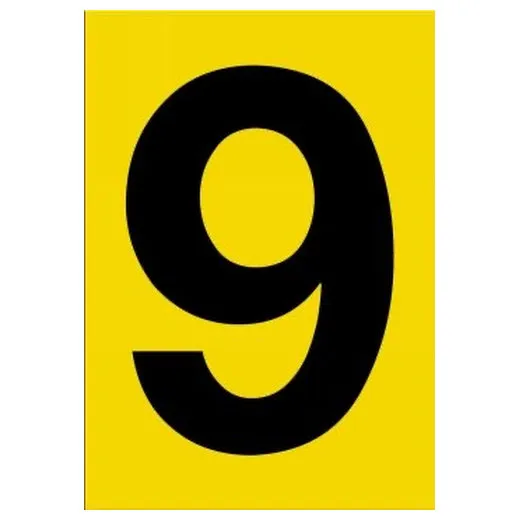 Accuform NCC2089BKYL 20"" x 14"" Really Big Character Sign Number 9 Black/Yellow Double-Face