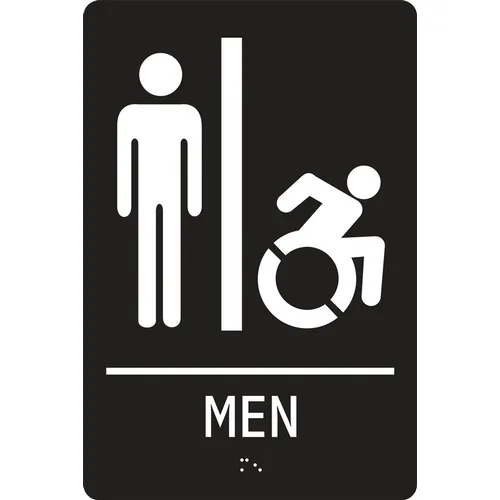 Accuform PAD113BK 9"" x 6"" ADA Braille Tactile Sign ""Men"" Restroom Handicap Accessiblesible Graphic, Black Plastic