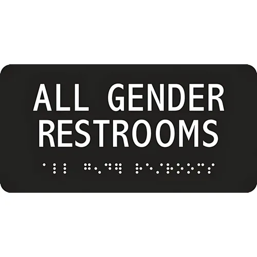 Accuform PAD142BK 3"" x 6"" ADA Braille Tactile Sign ""All Gender Restrooms"" Gender-Neutral, Black Plastic