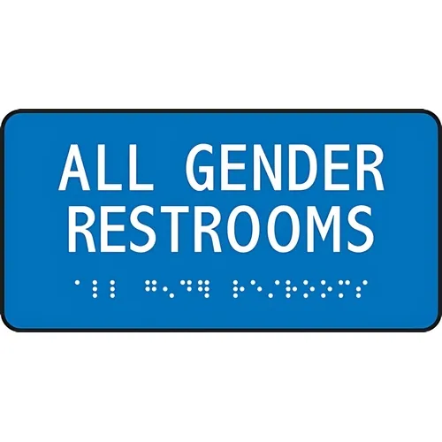 Accuform PAD142BU 3"" x 6"" ADA Braille Tactile Sign ""All Gender Restrooms"" Gender-Neutral, Blue Plastic
