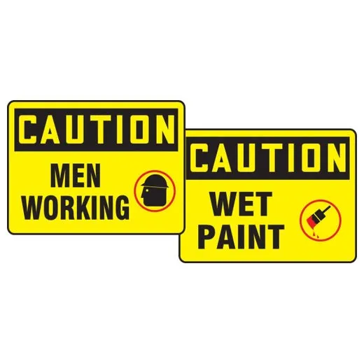 Accuform PFK605 OSHA Caution Quik Sign Fold-Up: Men Working / Wet Paint