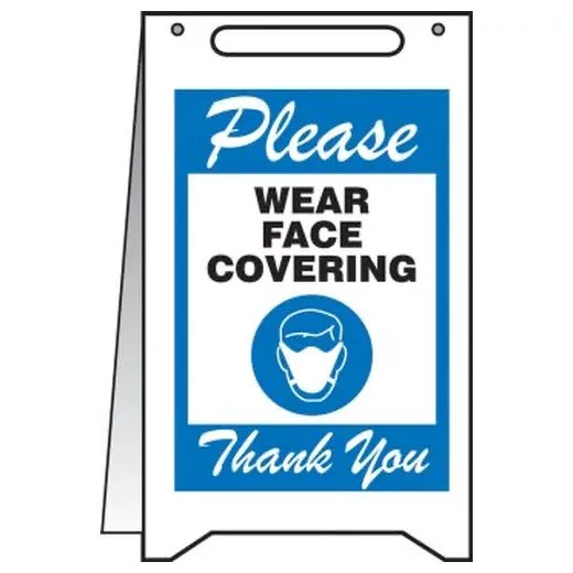 Accuform PFR002 20"" x 12"" Fold-Up Safety Sign: Please Wear Face Covering Thank You Blue