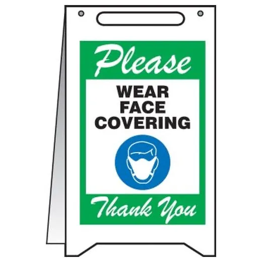 Accuform PFR003 20"" x 12"" Fold-Up Safety Sign: Please Wear Face Covering Thank You Green
