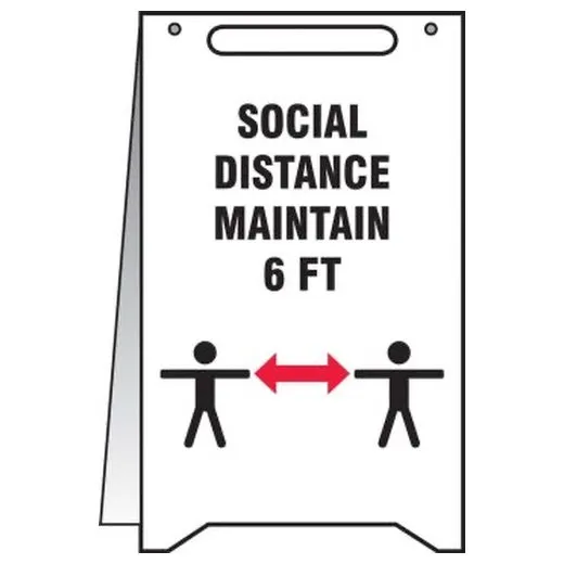 Accuform PFR004 20"" x 12"" Fold-Up Safety Sign: Social Distance Maintain 6-ft