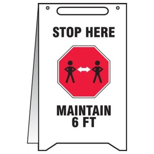 Accuform PFR005 20"" x 12"" Fold-Up Safety Sign: Stop Here Maintain 6-ft