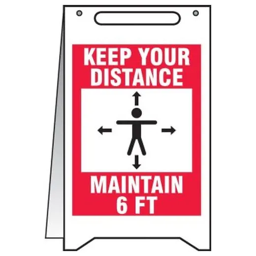 Accuform PFR006 20"" x 12"" Fold-Up Safety Sign: Keep Your Distance Maintain 6-ft