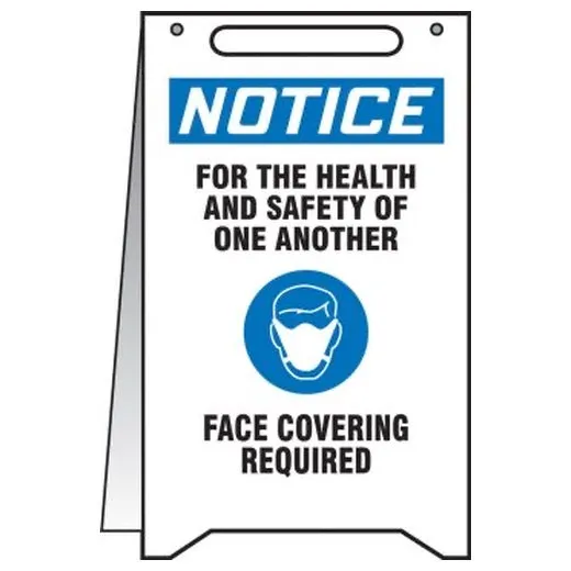 Accuform PFR007 20"" x 12"" OSHA Notice Fold-Ups Safety Sign: for The Health and Safety of One Another Please Face Covering Required