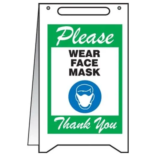 Accuform PFR013 20"" x 12"" Fold-Up Safety Sign: Please Wear Face Mask Thank You Green