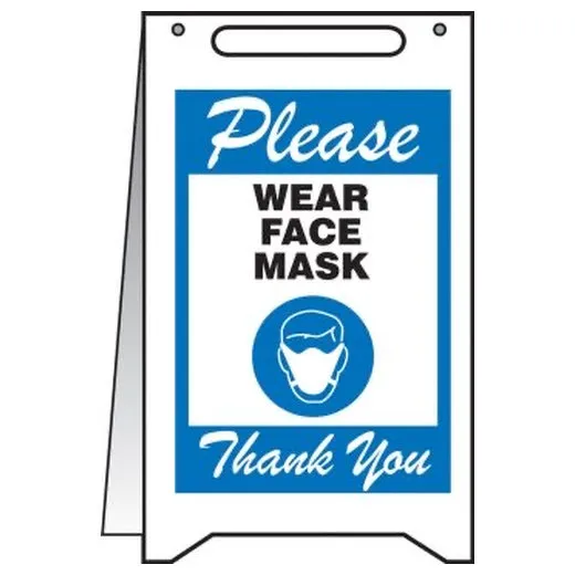 Accuform PFR014 20"" x 12"" Fold-Up Safety Sign: Please Wear Face Mask Thank You Blue