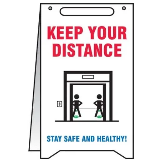 Accuform PFR113 20"" x 12"" Fold-Up Safety Sign: Keep Your Distance Stay Safe and Healthy