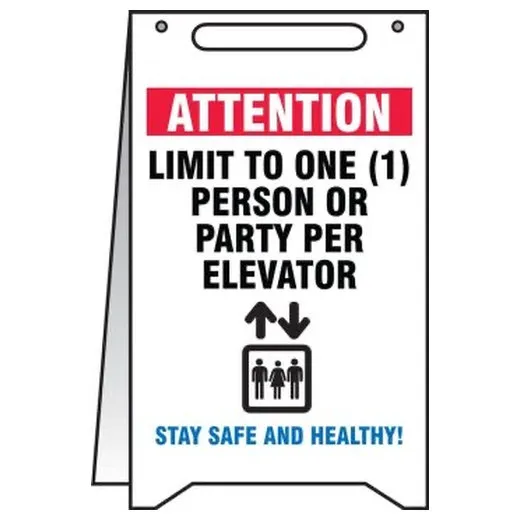 Accuform PFR114 20"" x 12"" Fold-Up Safety Sign: Attention Limit to One Person or Party per Elevator Stay Safe and Healthy
