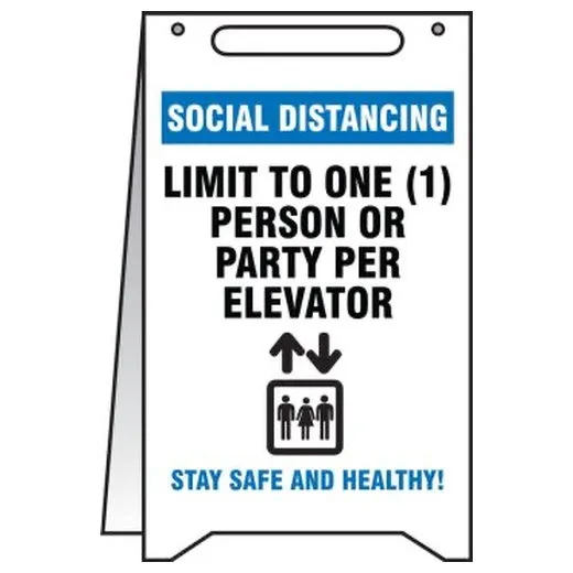 Accuform PFR115 20"" x 12"" Fold-Up Safety Sign: Social Distancing Limit to One Person or Party per Elevator Stay Safe and Healthy