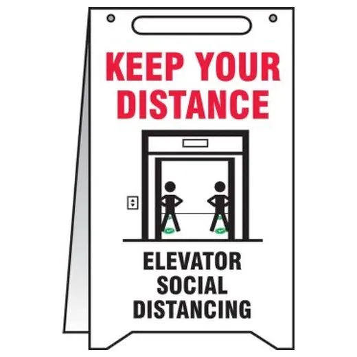 Accuform PFR116 20"" x 12"" Fold-Up Safety Sign: Keep Your Distance Elevator Social Distancing