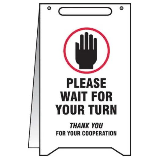 Accuform PFR119 20"" x 12"" Fold-Up Safety Sign: Please Wait for Your Turn