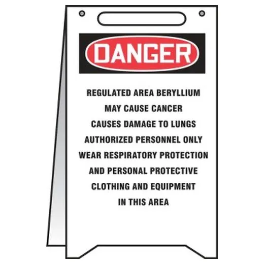 Accuform PFR121 20"" x 12"" OSHA Danger Fold-Up: Regulated Area Beryllium - May Cause Cancer - Causes Damage to Lungs Authorized Personnel Only
