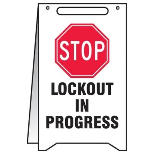 Accuform PFR127 20"" x 12"" Fold-Up Safety Sign: Lockout in Progress