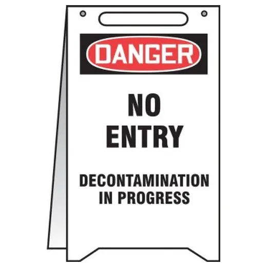 Accuform PFR163 20"" x 12"" Fold-Up OSHA Danger Safety Sign: No Entry Decontamination in Progress
