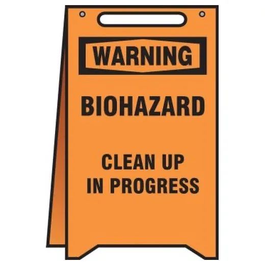 Accuform PFR404 20"" x 12"" Fold-Up OSHA Warning Safety Sign: Biohazard Clean up in Progress