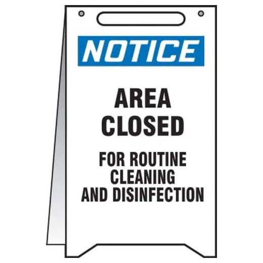 Accuform PFR836 20"" x 12"" Fold-Up OSHA Notice Safety Sign: Area Closed for Cleaning Routine Cleaning and Disinfection
