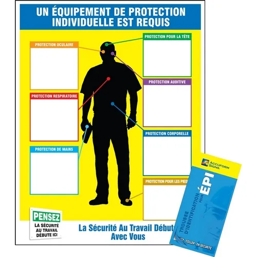 Accuform PPE251 Safety Sign: PPE-ID Chart & Label Booklet Kit PPE-ID Chart and Label Booklet Kit French