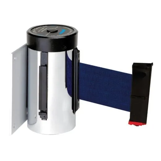 Accuform PRT402BU 10-ft Belt Length Wall Mount Retractable Belt Tape Barrier Blue Smooth Black