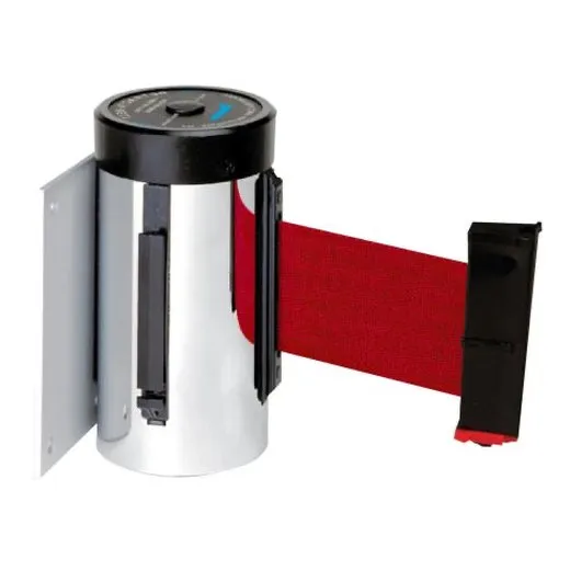 Accuform PRT402RD 10-ft Belt Length Wall Mount Retractable Belt Tape Barrier Red Smooth Black