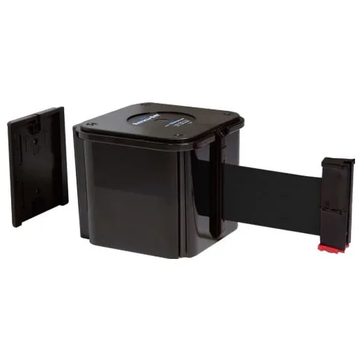 Accuform PRT414BK Wall Mount Retractable Belt Tape Barrier: 15-ft to 25-ft Black Chrome