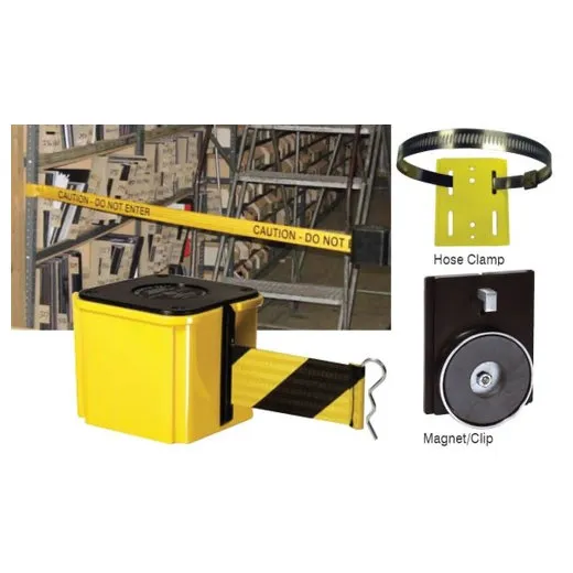 Accuform PRT602BKYL 15-ft Belt Length Rack Mount Retractable Belt Tape Barrier Hazard Stripes