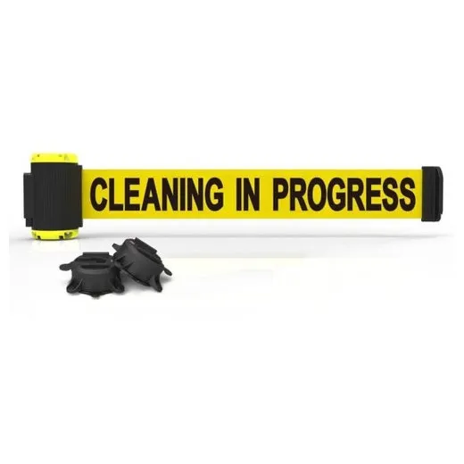 Accuform PRT803 Multi-Surface Wall Mount Barrier - 7-ft Cleaning in Progress