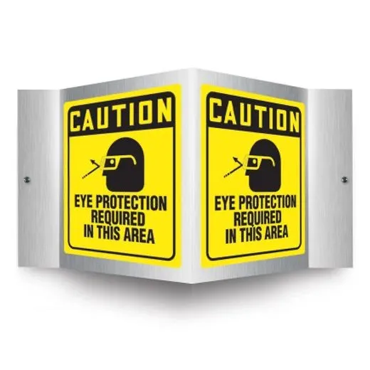 Accuform PSM304 6"" x 5"" Panel Brushed Aluminum 3D Projection Sign: Caution Eye Protection Required in This Area