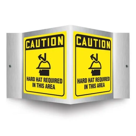 Accuform PSM309 6"" x 5"" Panel Brushed Aluminum 3D Projection Sign: Caution Hard Hat Required in This Area