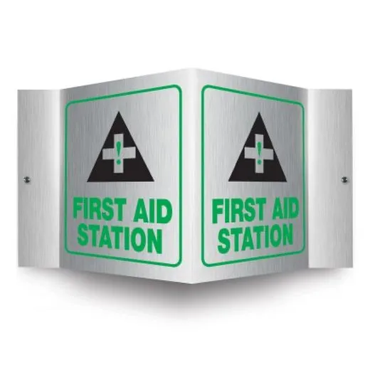 Accuform PSM312 6"" x 5"" Panel Brushed Aluminum 3D Projection Sign: First Aid Station