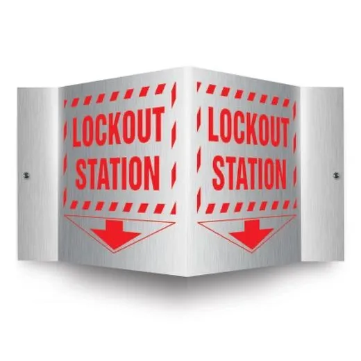 Accuform PSM314 6"" x 5"" Panel Brushed Aluminum 3D Projection Sign: Lockout Station