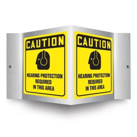 Accuform PSM315 6"" x 5"" Panel OSHA Caution Brushed Aluminum 3D Projection Sign: Hearing Protection Required in This Area