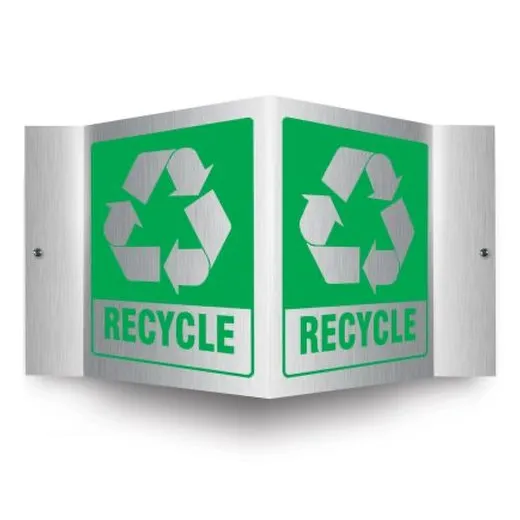 Accuform PSM319 6"" x 5"" Panel Brushed Aluminum 3D Projection Sign: Recycle